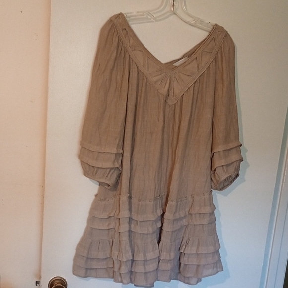 Monteau Tan Ruched Tiered Sundress - Picture 1 of 7